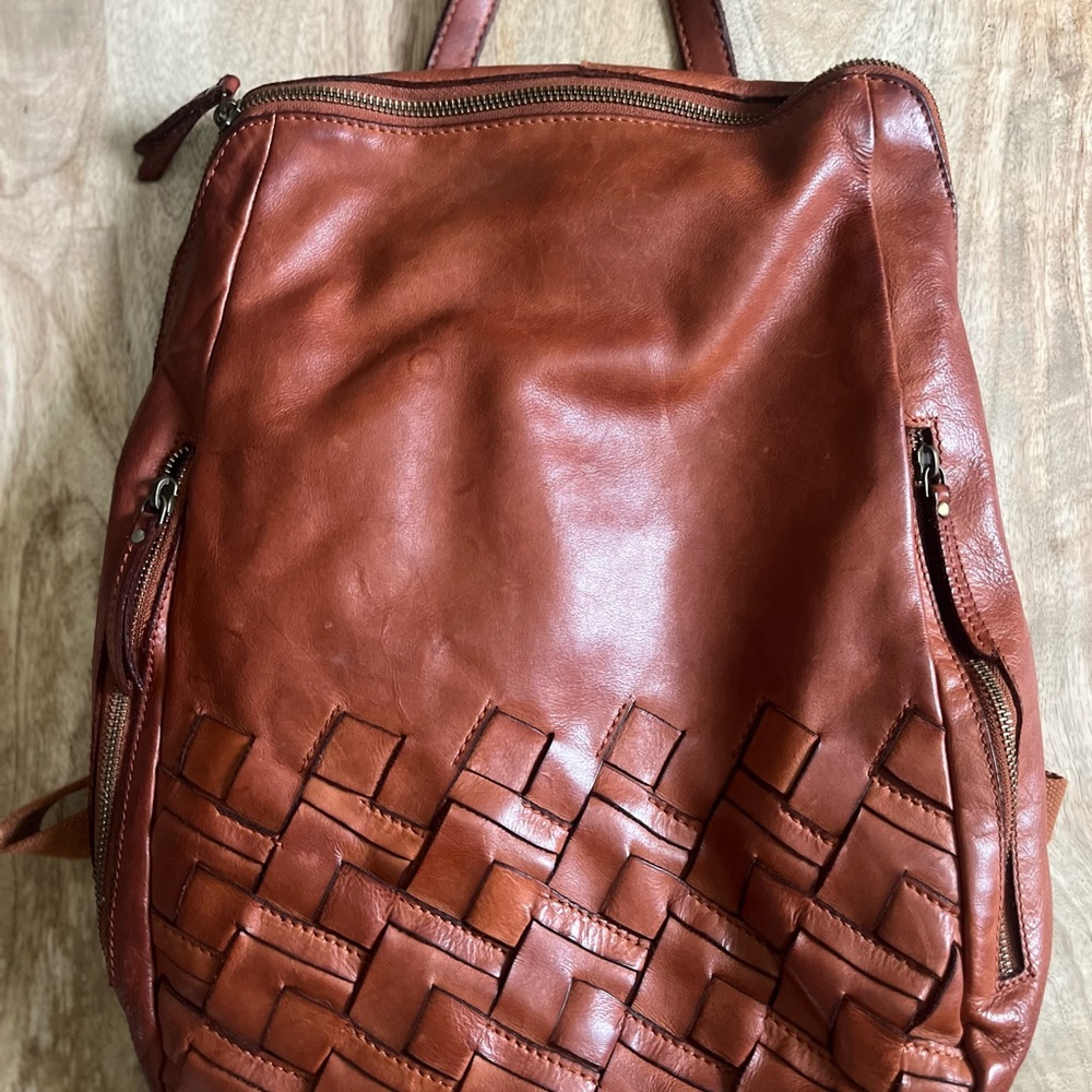 Marta Ponti Brown Leather Backpack Purse Laptop